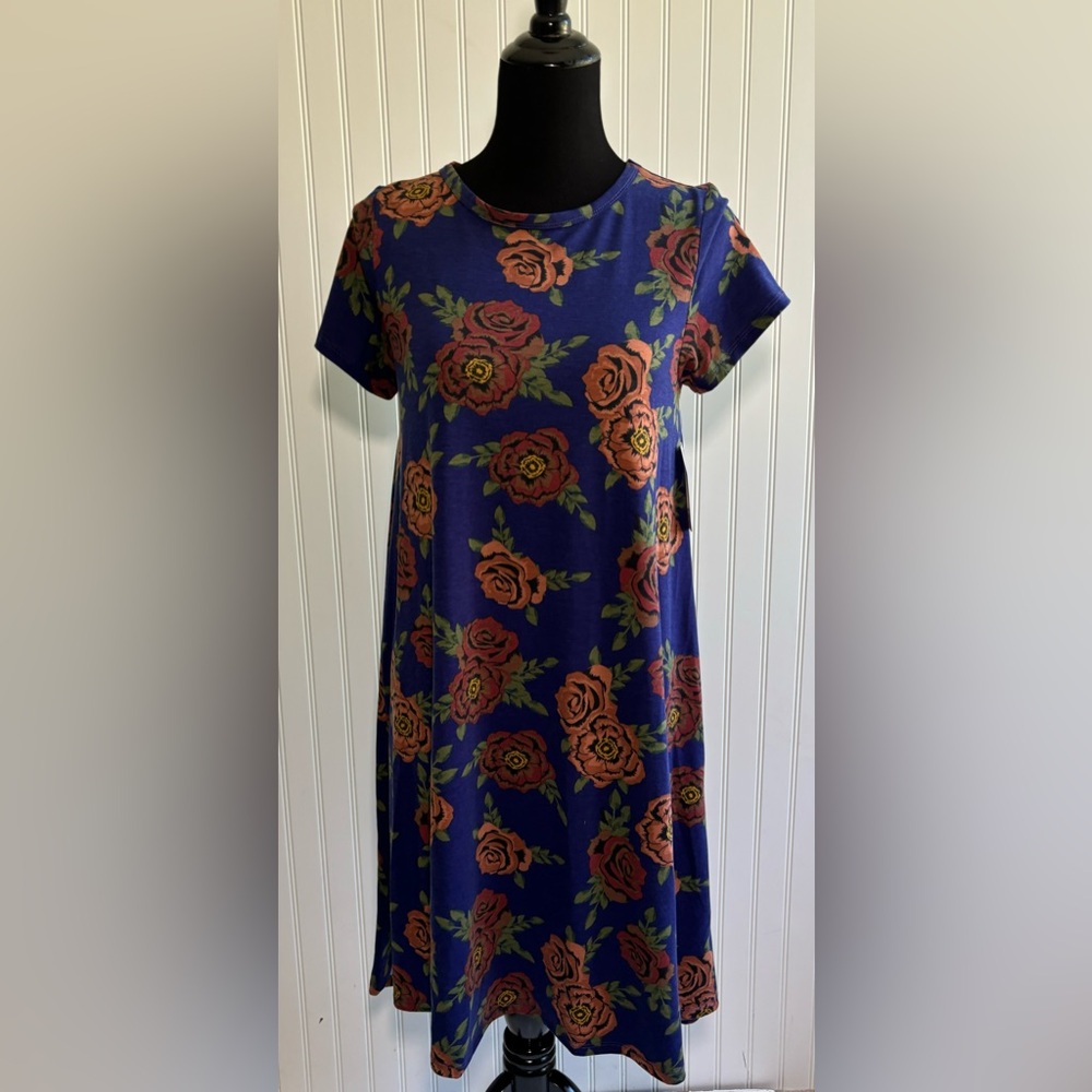 LuLaRoe Carly Dress Roses Swing High Low Floral Size Small Cottagecore Boho